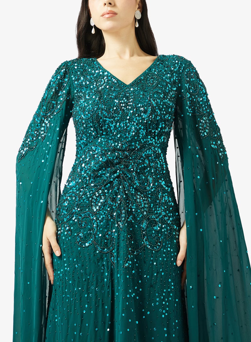 Amelia Rose V-Neck Cape Sleeve Maxi Dress - Image 3